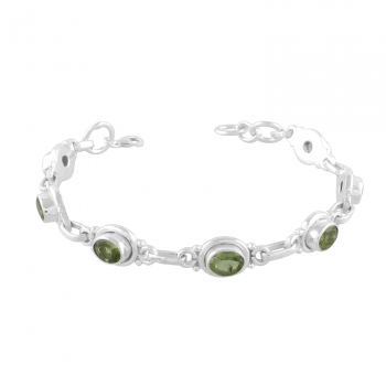 Pure silver bezel set green peridot bracelet